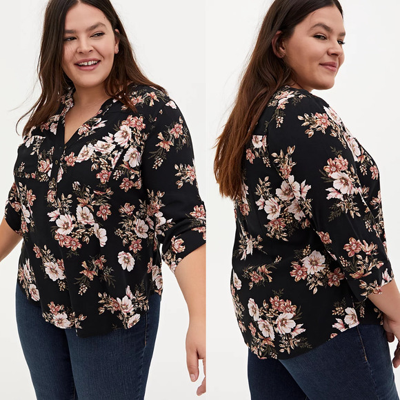 torrid Tops - NWT Torrid Floral Harper Rayon Twill Pullover 3/4 Sleeve Blouse